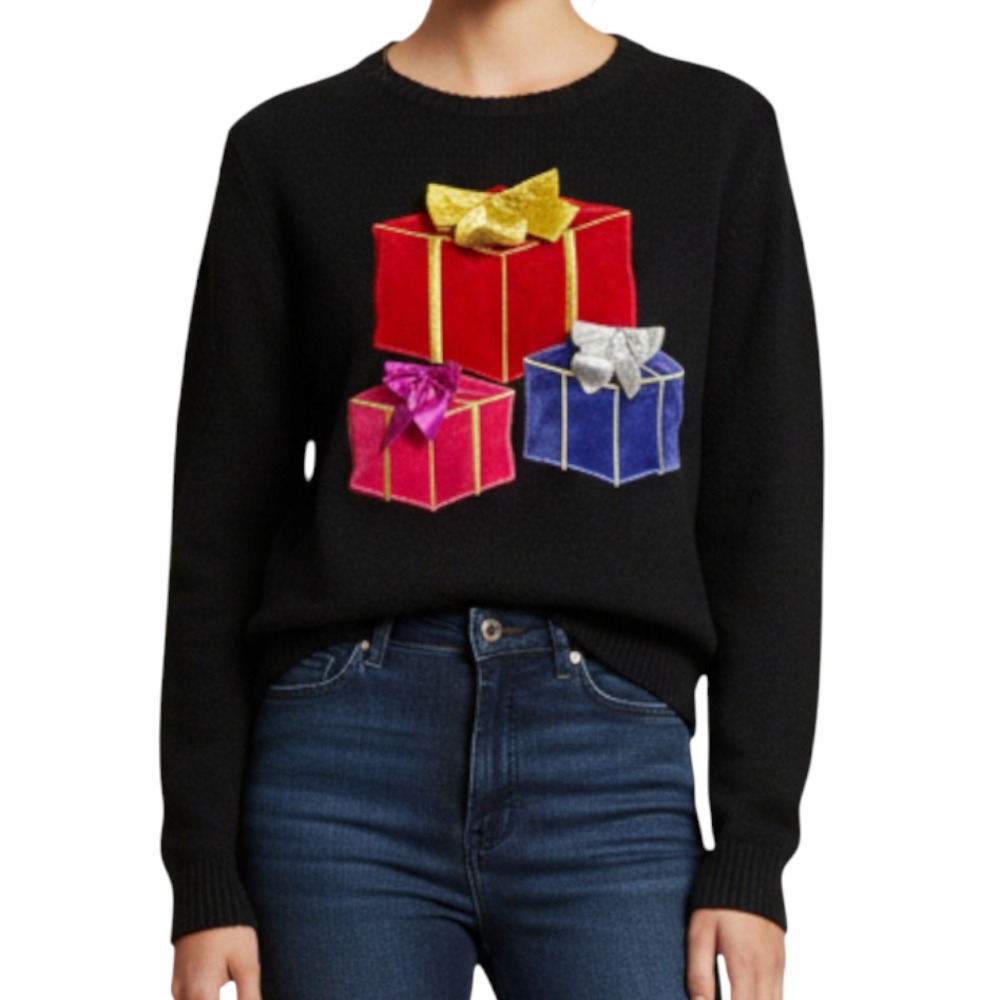 NWT H&M Divided Black Sweater VIBRANT VELVET CHRISTMAS GIFTS Real Ribbon Bows L